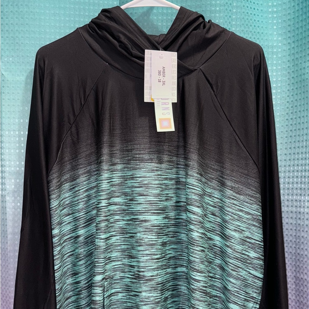 NWT Lularoe 3XL black teal ombré pullover Amber hoodie